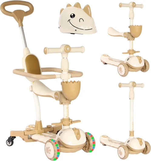 Trottinette évolutive pour Enfants 3 en 1 DINLY, Multifonctionnel, Coureurs, Trottinette pour Enfant, Scooter avec Casque de 1 à 6 Ans + Fonction vélo d'équilibre LED - 30kg Blanc