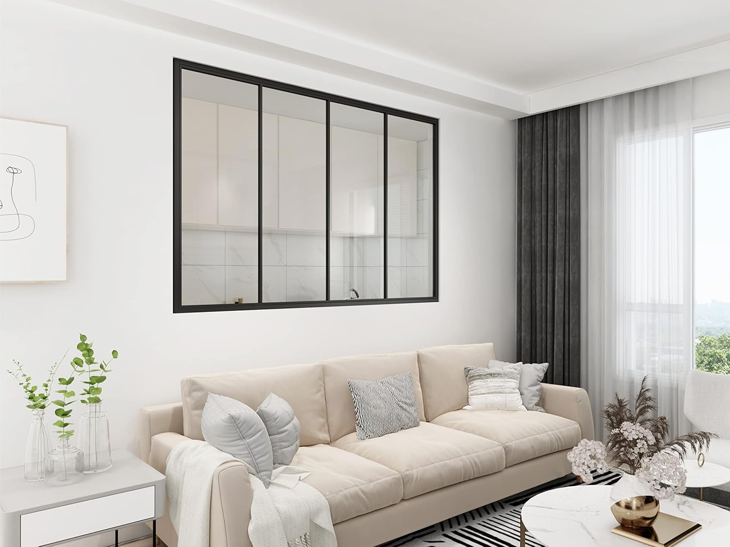 Verrière Industrielle Style Atelier - 4 Vitrages - Largeur 1570 Hauteur 1050 - Acier Ultra Fin - Finition Noir Mat (RAL 9005) - Monté et Envoyé depuis la France