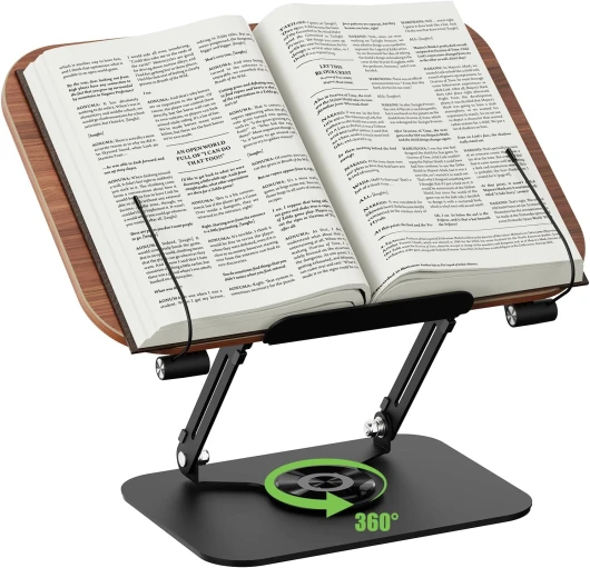 Support de lecture, étagère en bois, Support de Livre de Cuisine Rotatif à 360° Avec Pinces Latérales pour Cuisine, école, Bureau, Partitions de musique, Kindle, Tablette, Bible