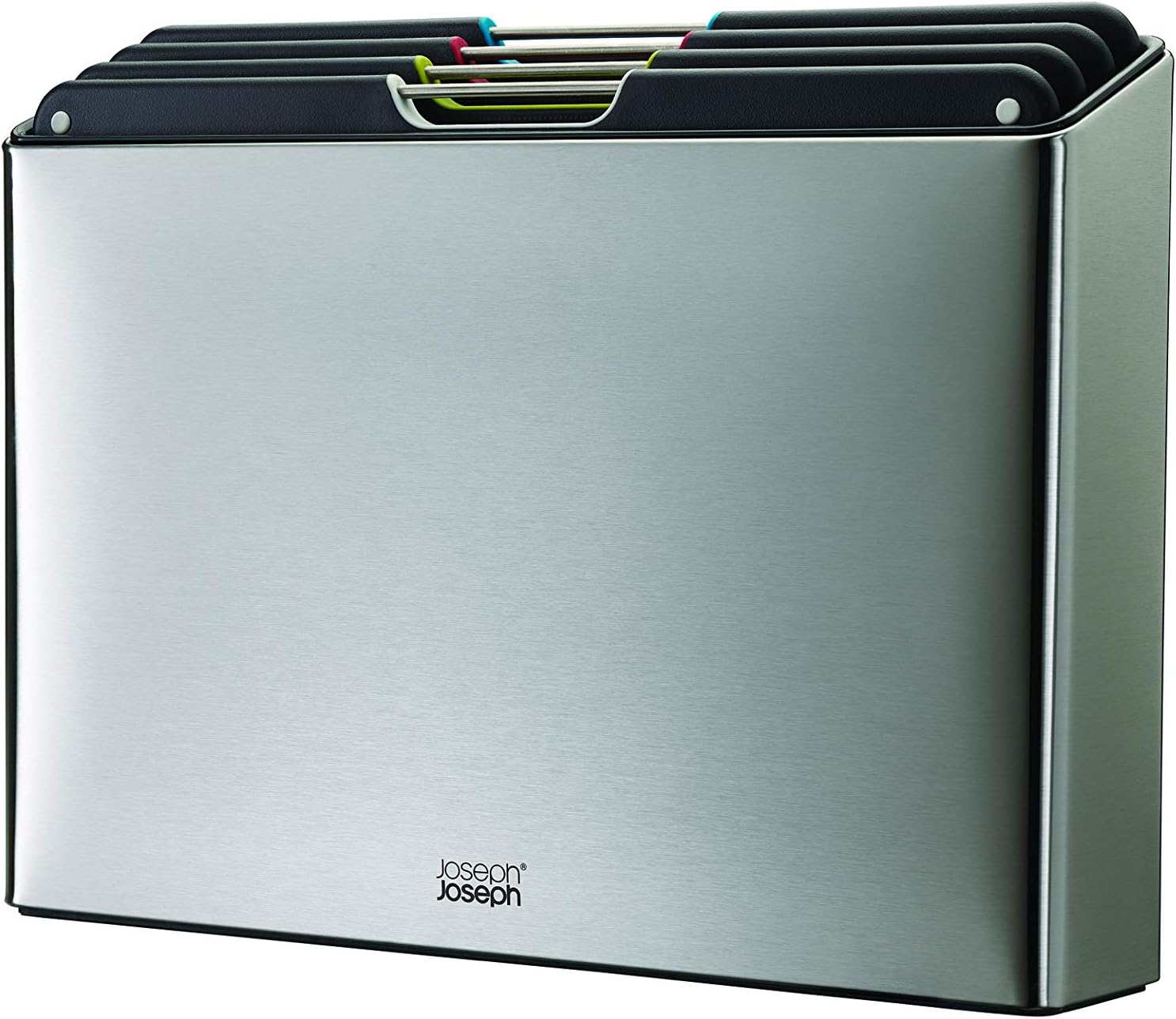 Folio Steel- Set de 4 pièces planche à découper de cuisine, avec etui- Grande, Acier Inox/Noir 4 planches Gris