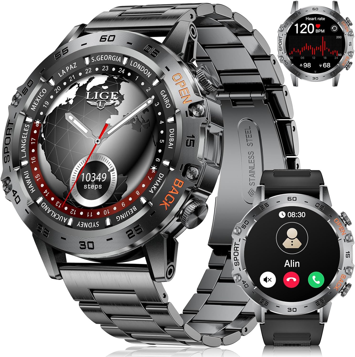 Montre Connectée Homme avec Appel Bluetooth,1.45'' Amoled Écran/530mAh Batterie,Fitness Montre avec 120+ Modes Sportifs,24/7 Moniteur de Fréquence Cardiaque,Sommeil,IP68 Étanche pour Android iOS FV10-A