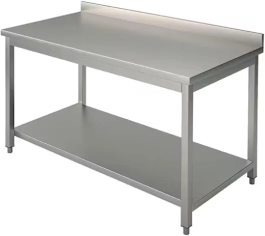 Générique Table INOX Adossée Professionnelle - Profondeur 700 mm - Taille 80 à 200 cm - avec Dosseret et Étagère (Longueur 120 cm)