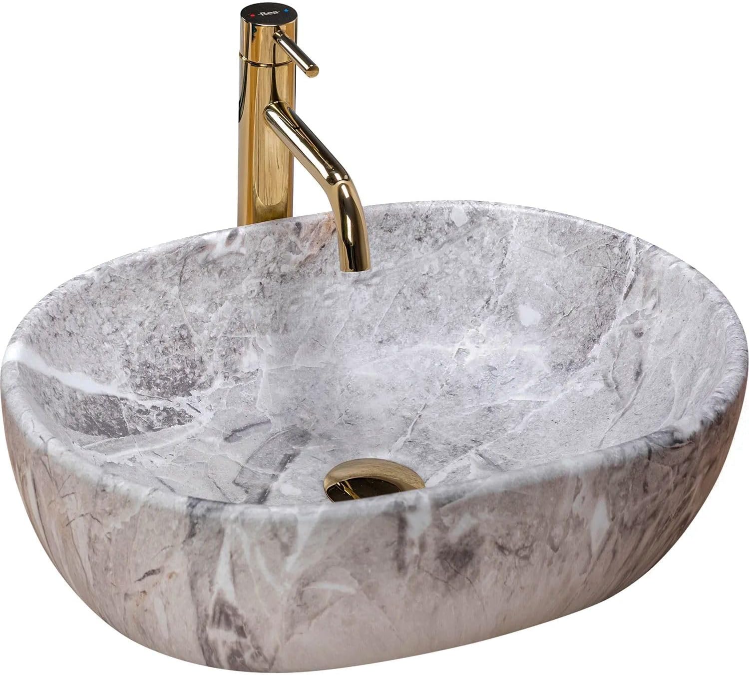 Lavabo à poser, en céramique, ovale, pierre, 49 x 35 cm, gris Gray