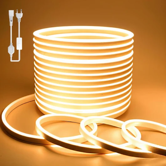 Ruban LED Exterieur 2M LED Lumineuse 220V LED Néon Lumière de bande 120 LED/M IP65 Lampe de Flexible Imperméable Découpable Intérieure,Inclus Adaptateur Secteur(Jaune,2 Mètres) Jaune 2M