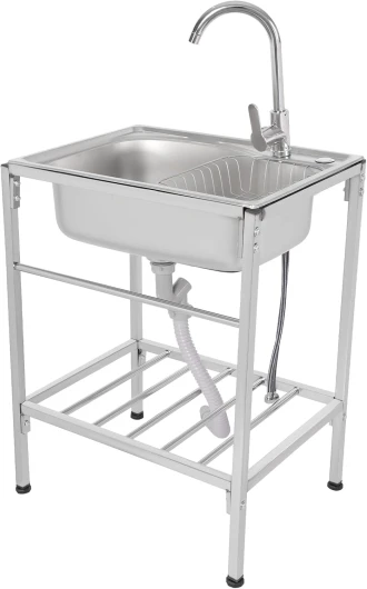 Évier de cuisine en acier inoxydable - 1 bac - Professionnel - En acier inoxydable - Pour restaurant, garage - 60 x 45 x 75 cm