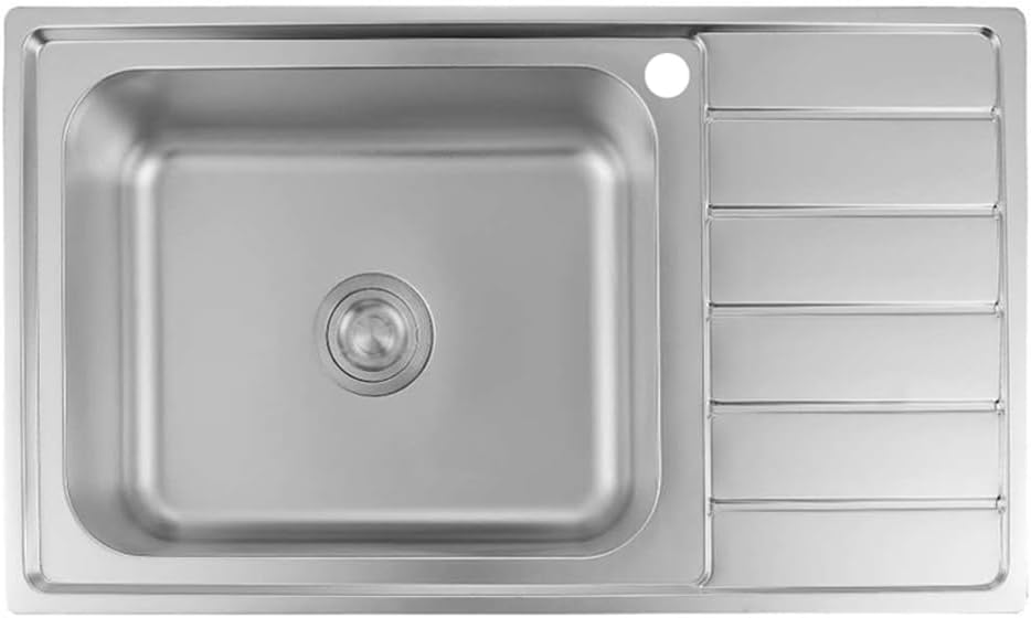 Omeere 86x50cm évier inox 304 18/8 0,8mm, évier en acier inoxydable 1 Bac, Évier de cuisine 1Bac,Brossé Rectangle
