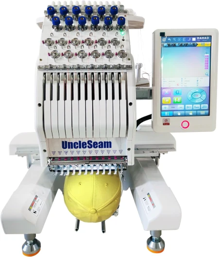 Machine à broder compacte avec 12 aiguilles, vitesse maximale de 1200 SPM, écran tactile de 10", zone de broderie de 20,3 x 30,5 cm, pour plat, chapeau, t-shirt, etc - (12 aiguilles)