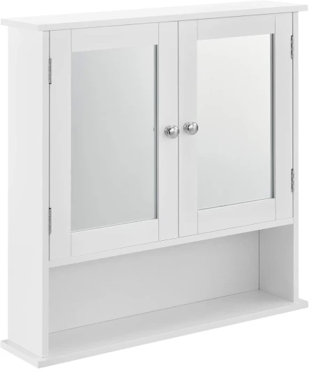 [en.casa] Armoire de Salle de Bain Vintage avec Miroir Meuble de Salle de Bain avec Porte 3 Surface de Stockage MDF laqué 58 x 56 x 13 cm Blanc