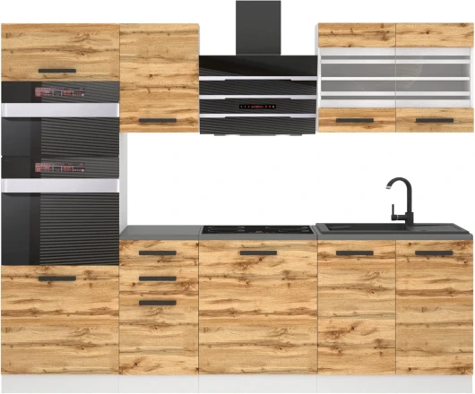 Belini Cuisine Équipée Tracy - Meubles de Cuisine 240 cm avec Plan de Travail, Chêne Wotan