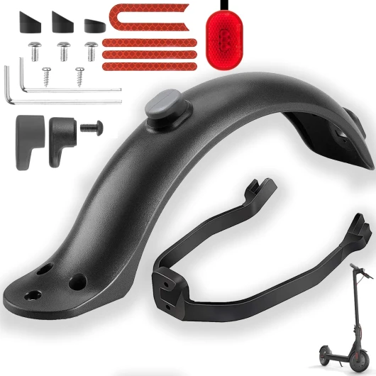 Garde Boue Arrière pour Trottinette Electrique Xiaomi M365/M365 Pro, avec Support de Garde-Boue, Amortisseurs de Vibration en Silicone, Outils et Visserie, Accessoire Scooter Electrique Noir avec Autocollant Rouge