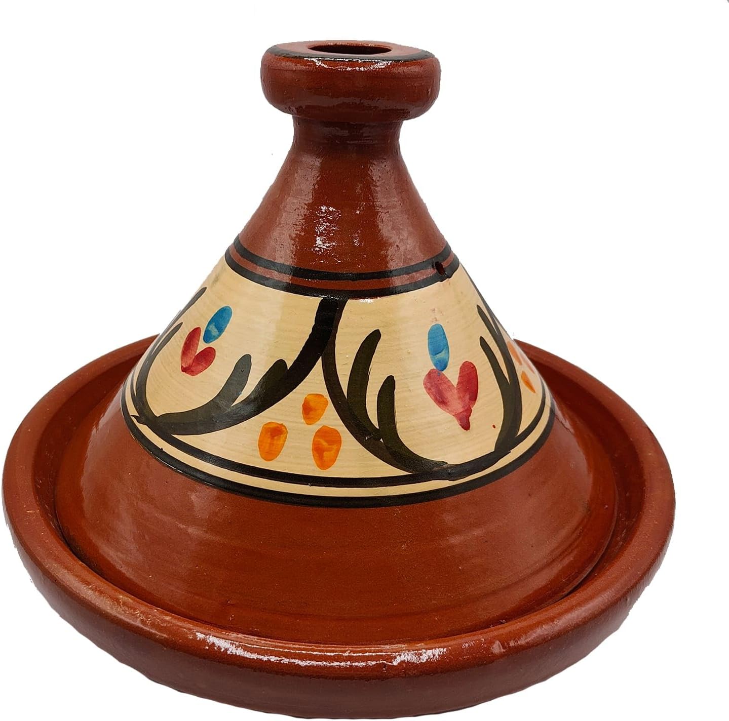 Generico Tajine Pot en terre cuite Plat Ethnique Peint à la Main Traditionnelle Marocaine Tunisienne XL 35 cm