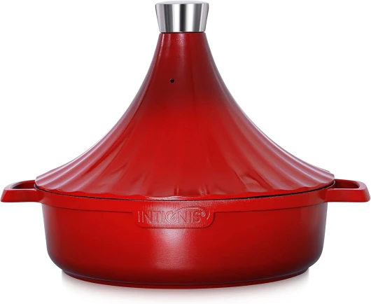 INTIGNIS Tagine à induction Plat à tagine marocain pour tous les feux - Résistant au four - Anti-rouille - 28cm / 4.8 quartz Rouge