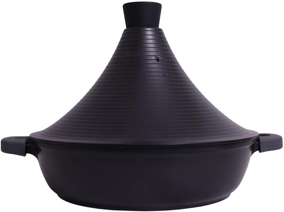 Tajine Tous Feux dont Induction - Plat Tajine Marocain 28cm Marmite tajine avec Couvercle en Aluminium antiadhésif - Noir Noir 28 cm