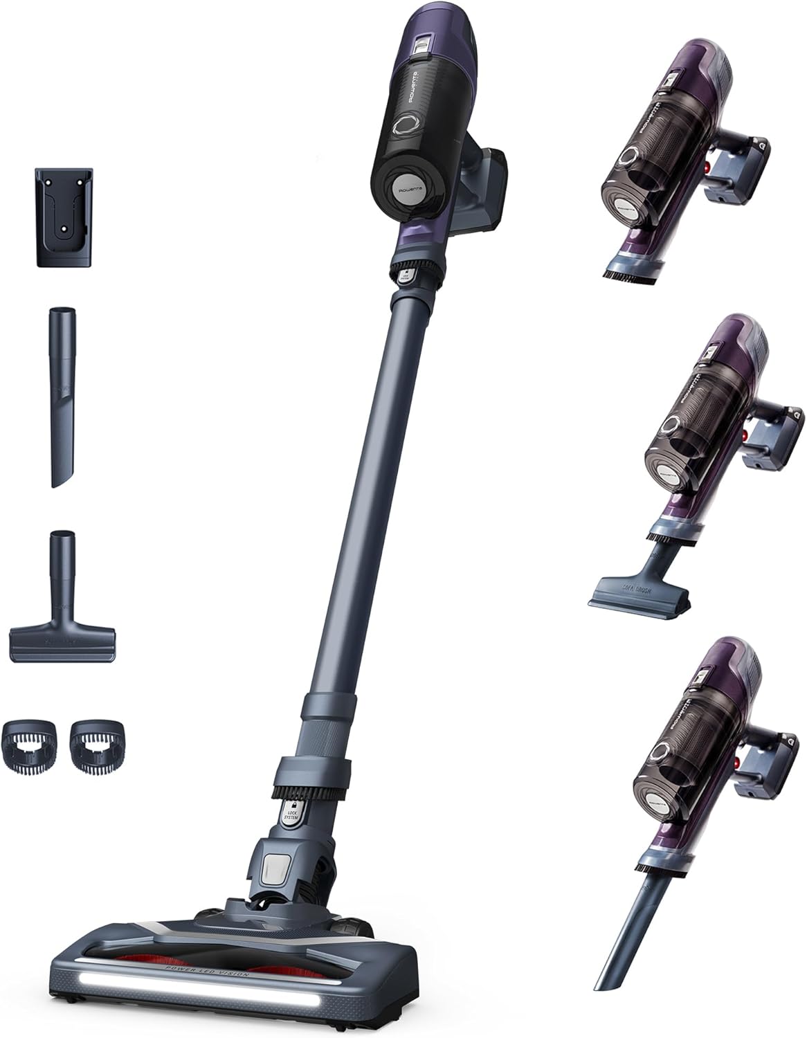 X-Pert 6.60 Aspirateur Balai sans fil, Léger, Puissance 100W, Autonomie 45min, Efficace sur tous Types de Sols, LED RH6838WO, Violet Violet 4 Accessoires