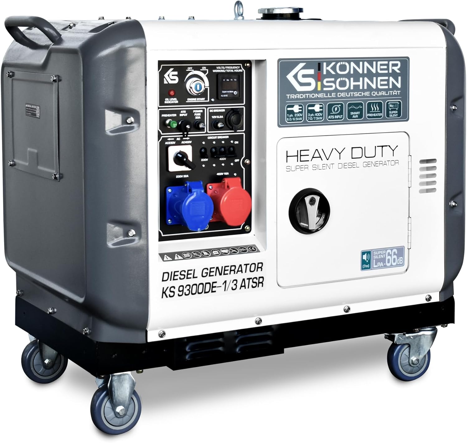 Générateur diesel KS 9300DE-1/3 ATSR, groupe électrogène de secours diesel 7500 W (400 V) / 6500 W (230 V), système de commutation de phase VTS,générateur d'énergie diesel EURO 5,préchauffeur d'air 7500 W Vts All In One Single-phase 230v And 3-phase 400v