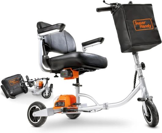 SuperHandy Trottinette pliable à 3 roues (design amélioré) - Commande électrique, adaptée aux avions - Longue portée avec 2 batteries lithium-ion 48 V amovibles et chargeur.