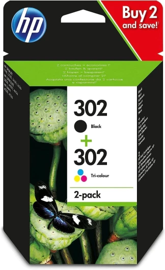 302 Pack de 2 cartouches d'encre, noire et Cyan, Magenta, Jaune, authentiques (X4D37AE)