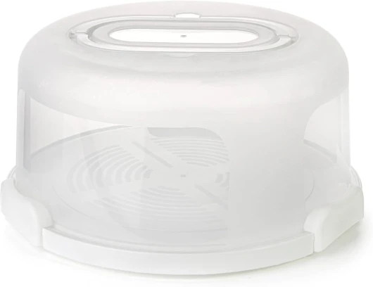 Boite à Gâteau Portable en Plastique Récipient à Gâteau de 10 Pouces avec Couvercle Boite a Gateau Ronde Transport avec 3 Pinces - Ø 30xH 15 cm(Blanc)