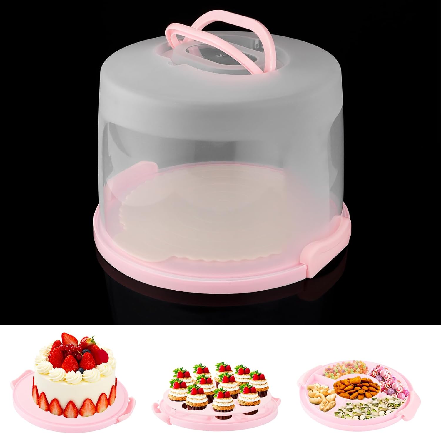 MUXHEL Boîte de transport en plastique pour gâteaux de 25,4 cm - 30 x 26 x 22 cm - Boîte à gâteau hermétique avec poignée et couvercle - Grand récipient portable pour gâteaux, biscuits, gâteaux