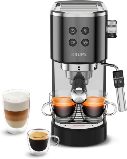 Virtuoso+, Machine expresso, Machine a cafe à pompe, expresso machine a cafe moulu ou dosettes, 15 bars, Inox, Buse vapeur, Espresso et cappuccino, XP444G10 Acier Noir Barista Simple