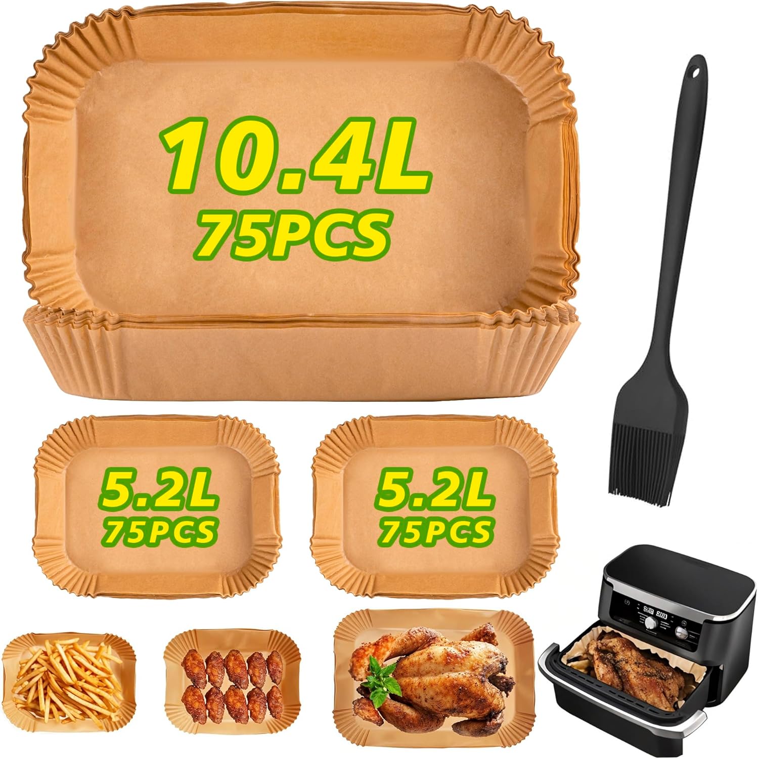 Ninipie 225PCS Papier Cuisson Air Fryer Liners Pour Ninja Foodi Flex Air Fryer AF500EU/AF500EUCP, Papier Friteuse Jetable Air Fryer Accessories Plat Pour Ninja Foodi Flex 10,4L/Cosori Air Fryer 10L