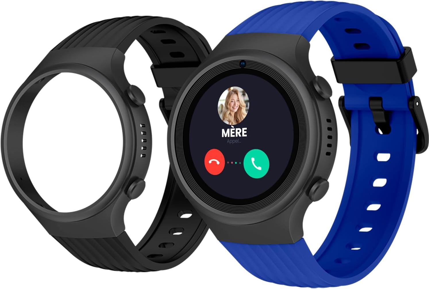 Smartee 4G Junior - Montre connectée pour Enfants avec GPS, appels vidéo et Bouton SOS - Écran 1,2 po, Double Bracelet Bleu et Noir et Mode Tracker- Mode École - Gestion Depuis l'app Smart Clan