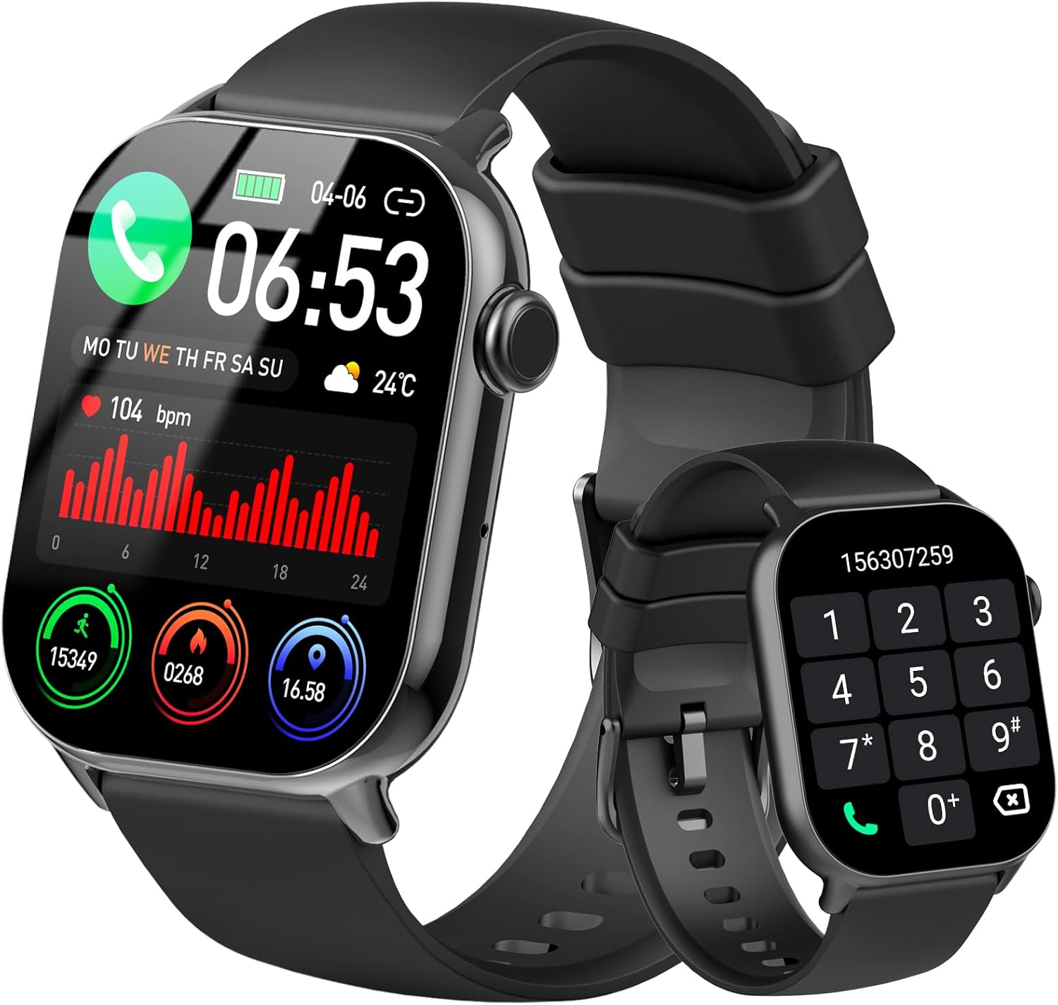 Montre Connectée Homme Femme avec Appel Bluetooth, Smartwatch 1.96" HD Montre Sport avec Podometre Moniteur Sommeil Cardiofréquencemètre 100+ Sportifs Intelligente Bracelet Connecté pour Android/iOS Noir