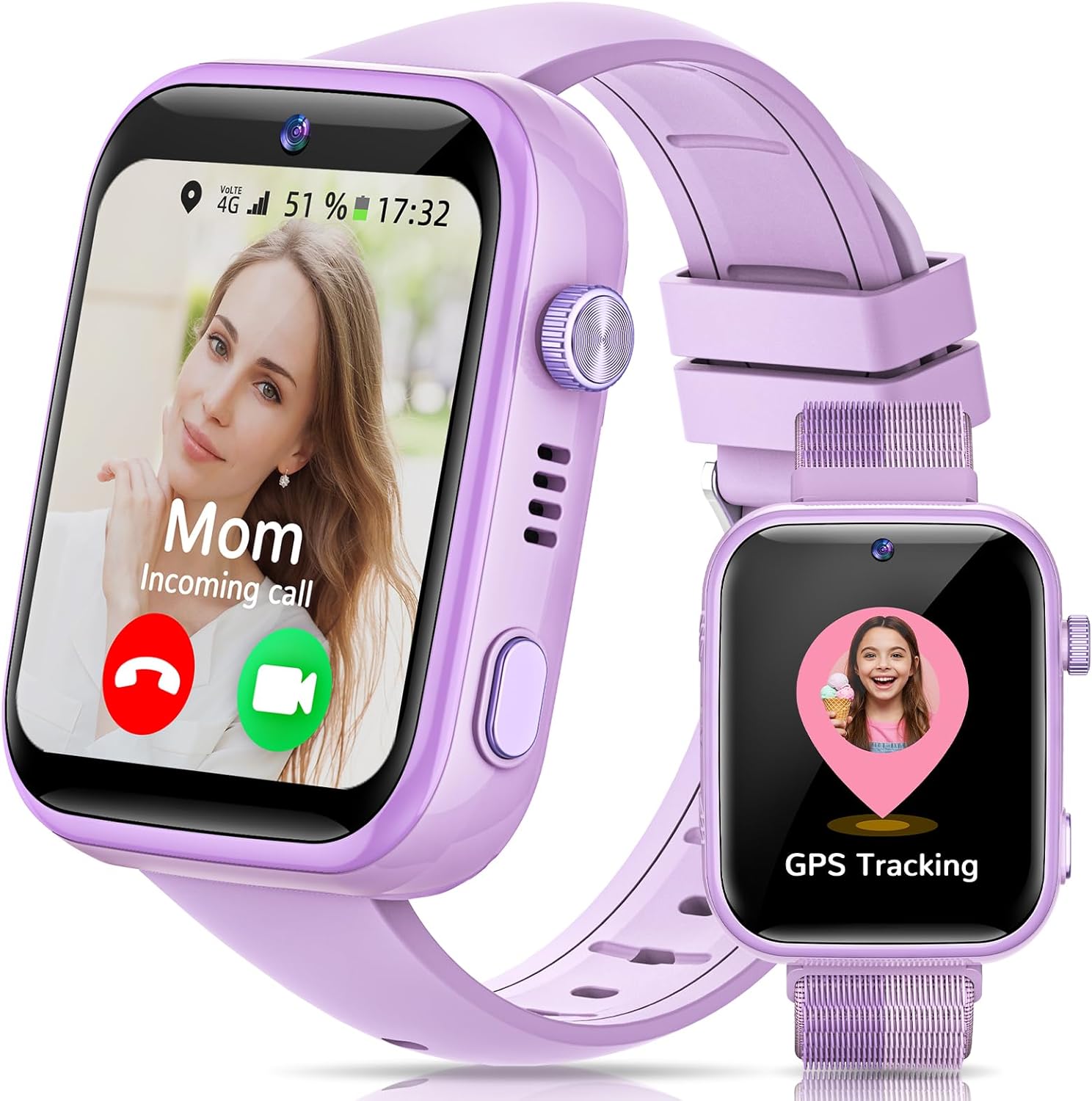 4G Montre Connectée Enfants, Montre Telephone Enfant Écran HD de 1,83 Pouces, Appels, Appels Vidéo, Chat Vocal, WhatsApp, Wi-Fi, GPS, SOS, Étanche IP68, Mode École, Podomètre, Réveil (Violet) 4G Violet