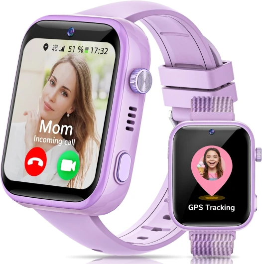 4G Montre Connectée Enfants, Montre Telephone Enfant Écran HD de 1,83 Pouces, Appels, Appels Vidéo, Chat Vocal, WhatsApp, Wi-Fi, GPS, SOS, Étanche IP68, Mode École, Podomètre, Réveil (Violet) 4G Violet