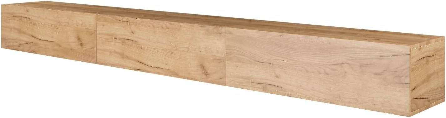 Meuble TV - 300 cm - Chêne doré - Meuble TV avec 3 rabats comme espace de rangement, meuble bas suspendu ou debout, buffet salon 300 cm (3x 100 cm) Chêne Doré