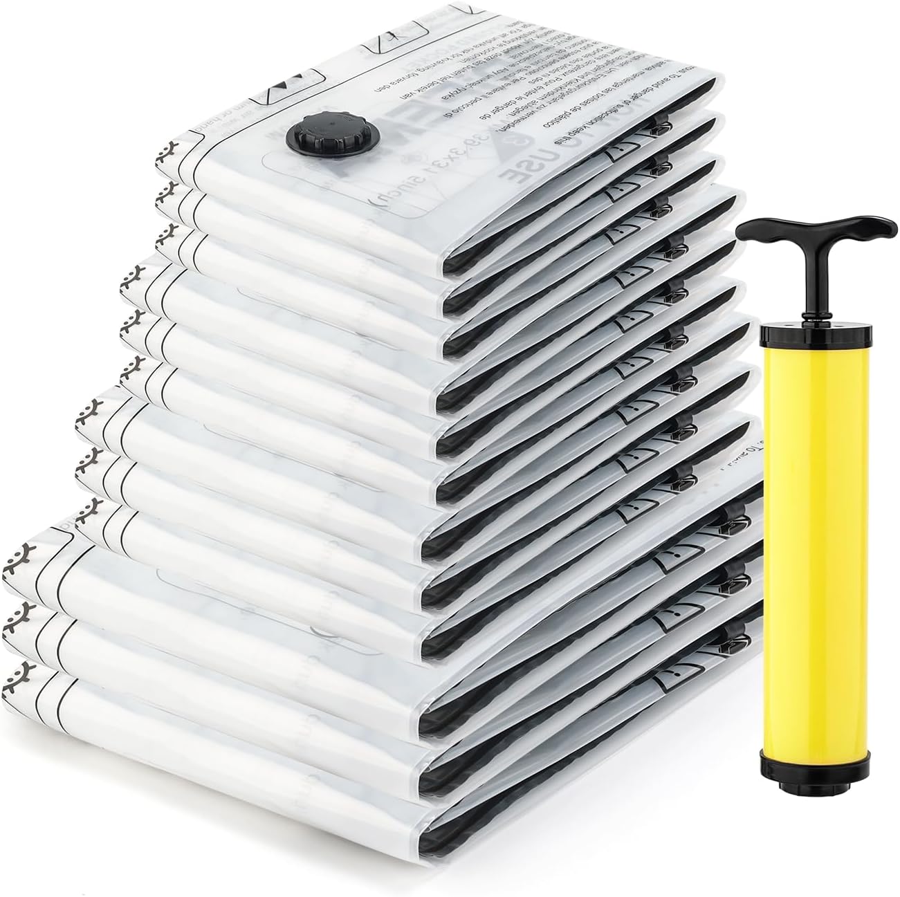 Sacs de Rangement Sous Vide Réutilisables 12 Pièces (3x S/M/L/XL) avec Pompe Manuelle - Gain de Place pour Maison, Déménagement & Voyage - Stockage Couettes, Couvertures, Vêtements, GH83