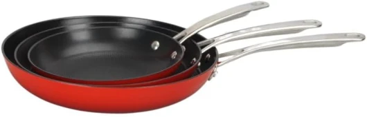, Set de poêles en fonte légère, excellente rétention de chaleur, antiadhésif céramique, facile à nettoyer, Passe au four 230°C, tous feux, 20/24/28 cm, Rouge Rouge Set de 3 Poêles