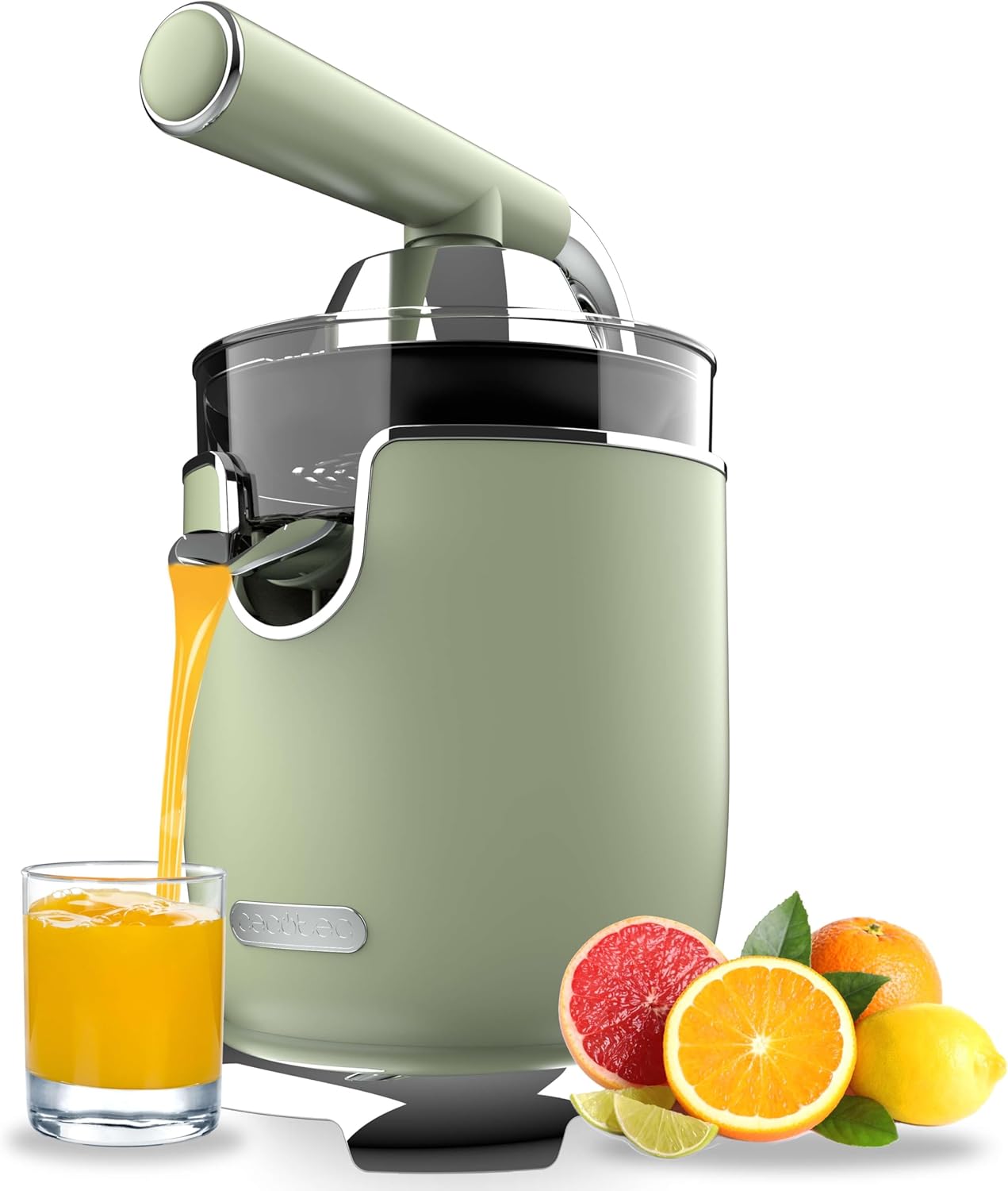 Presse-agrumes électrique Xqueeze RetroJuice 1000 Green - Pour oranges et agrumes, 1000 W, filtre inox, 2 cônes amovibles, capacité 500 ml, compatible lave-vaisselle - Vert