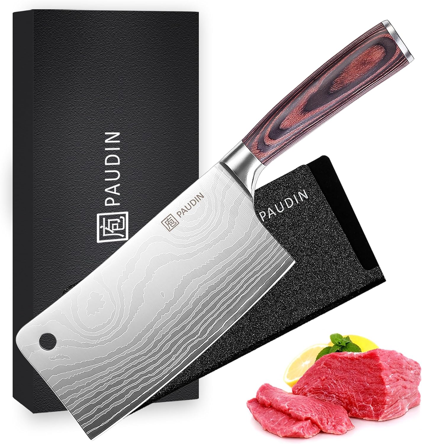 Couperets, Couteau de Cuisine Chinois, Couperets à viande 17 cm, en Acier Inoxydable Allemand avec Poignée en Bois, Couteaux de Chef Adapté aux Fruits, Légumes et Viande