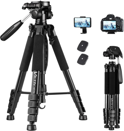 Trépied Appareil Photo pour Smartphone, Victiv 185cm Trépied Caméra en Alliage Aluminium Léger, avec tête pan Amovible à 3 Voies, Trepieds Photo Compatible DSLR Nikon Canon Camera (Nouveau Améliorer) 185cm Black