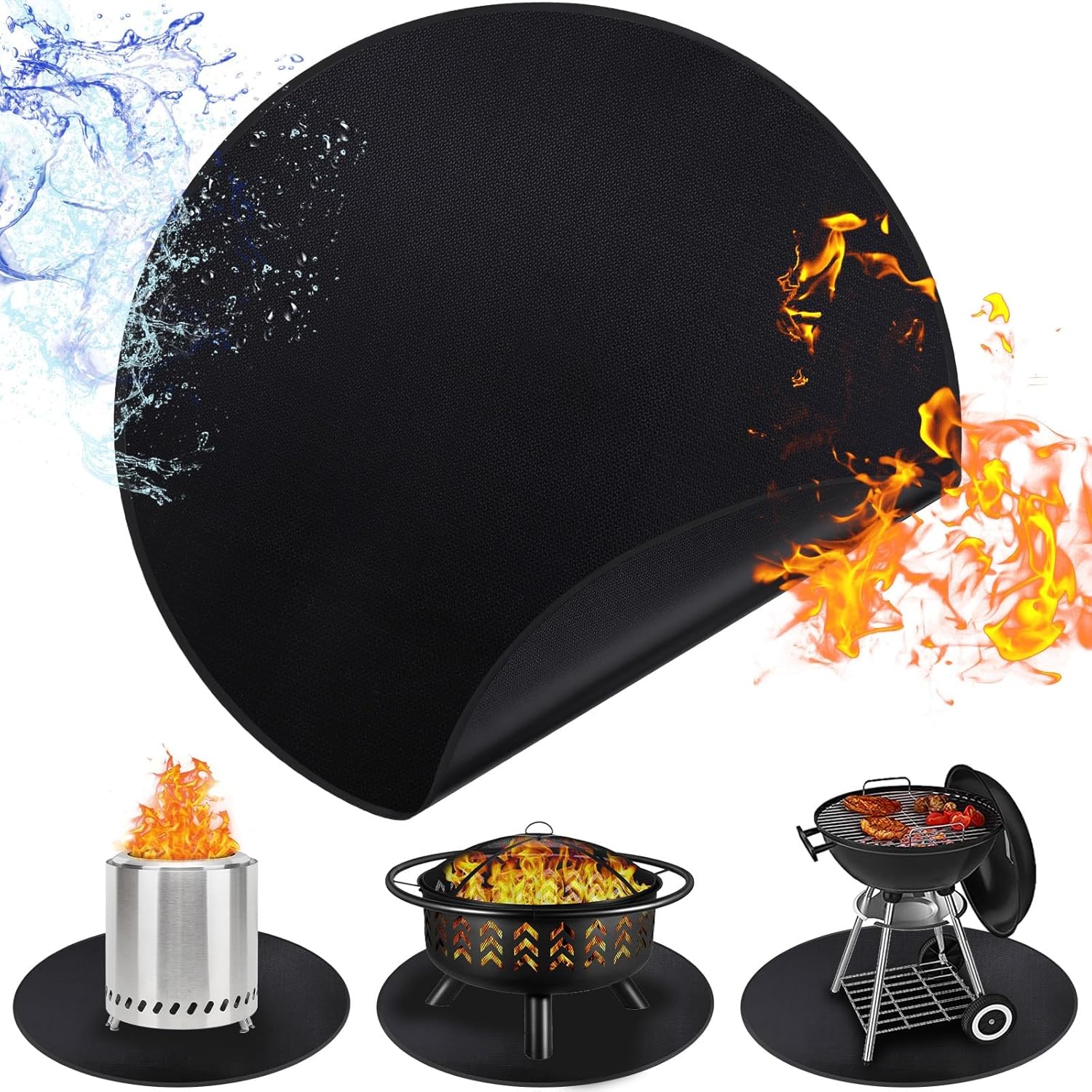 Grand Tapis de Brasero Réutilisable pour Terrasse et Patio - Ignifuge, Protection Contre les Braises, Rond