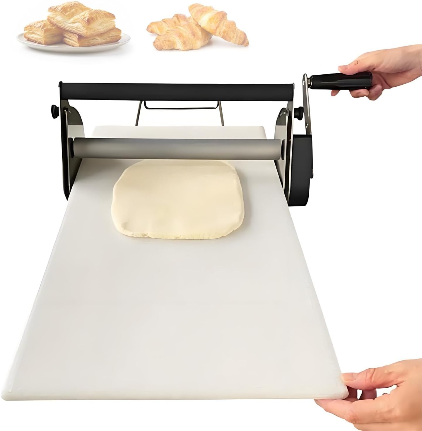 Laminoir à Pâte Manuel Professionnel,Machine à Pâte Feuilletée,Avec Niveaux D'épaisseur Réglable,Pour Croissants, Pizza & Pâtes,Surface Antiadhésive En Pp Alimentaire (Modèles Rs101/Rs201),RS101