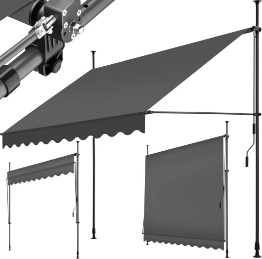 Store banne sans Perçage Auvent Marquise Retractable avec Manivelle Multi-Fonction Store latéral Enroulable Brise Vue Brise Soleil Opaque en Aluminium - Noir/Gris, 250 x 180 cm 250 x 180 cm Noir/Gris
