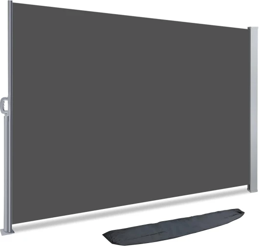 Paravent extérieur avec Housse de Protection – 140x300 cm -Auvent rétractable 1m40x3m - Brise Vue rétractable pour Jardin, Balcon, terrasse - Store latéral Vertical Gris Gris 140x300cm