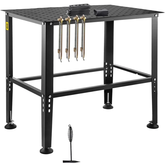 Table de Soudure 914,4x609,4 mm Établi de Soudage Robuste Capacité de Charge 363 kg Acier au Carbone, avec Trous de Fixation, Patins Antidérapants, pour Travaux Réparation Assemblage Soudage