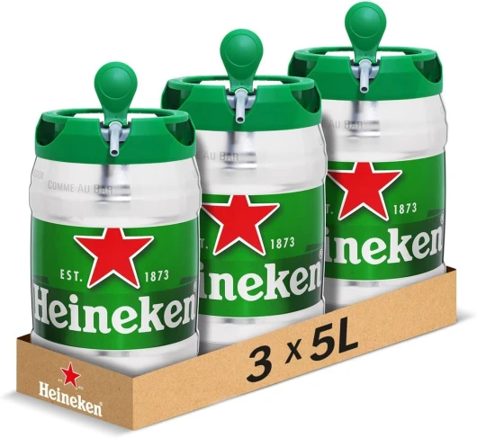 Heineken - Pack de 3 Fûts 5L - Bière Blonde 5° - Compatible Tireuse BeerTender, Utilisable sans Machine à Bière - Coffret Bières Pression à Domicile