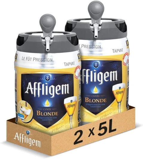 Pack de 2 Fûts 5L - Bière Affligem Blonde 6,7° - Compatible Tireuse BeerTender, Utilisable sans Machine à Bière - Coffret Bières Pression à Domicile Blonde - 2 Fûts 5L