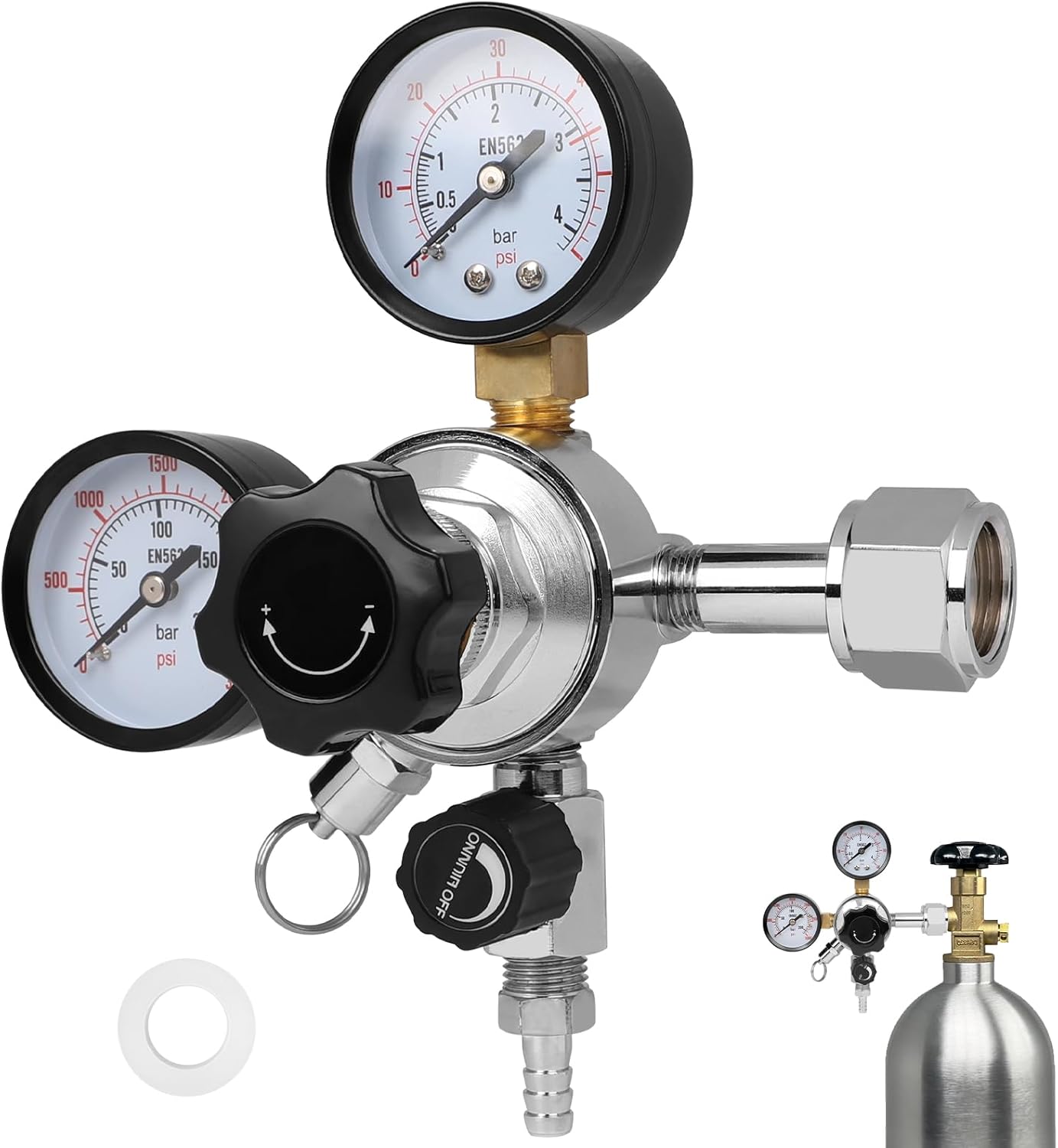 Détendeur Bière Régulateur de Pression CO2, Réducteur de Pression CO2 de Fût, Double Manomètre W21.8 pour Distributeurs de Bière, Brassage de Bière, Tireuse à Bière Noir