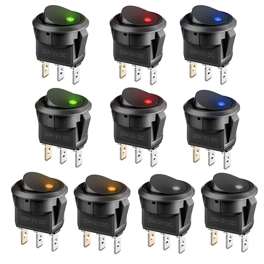 10 pièces Interrupteur 12v Lumineux led Interrupteur a Bascule 12v 3 positions Verrouillage Commutateur Spst Bouton Ronde pour Voiture Bateau Appareils Ménagers, avec 5 Couleur