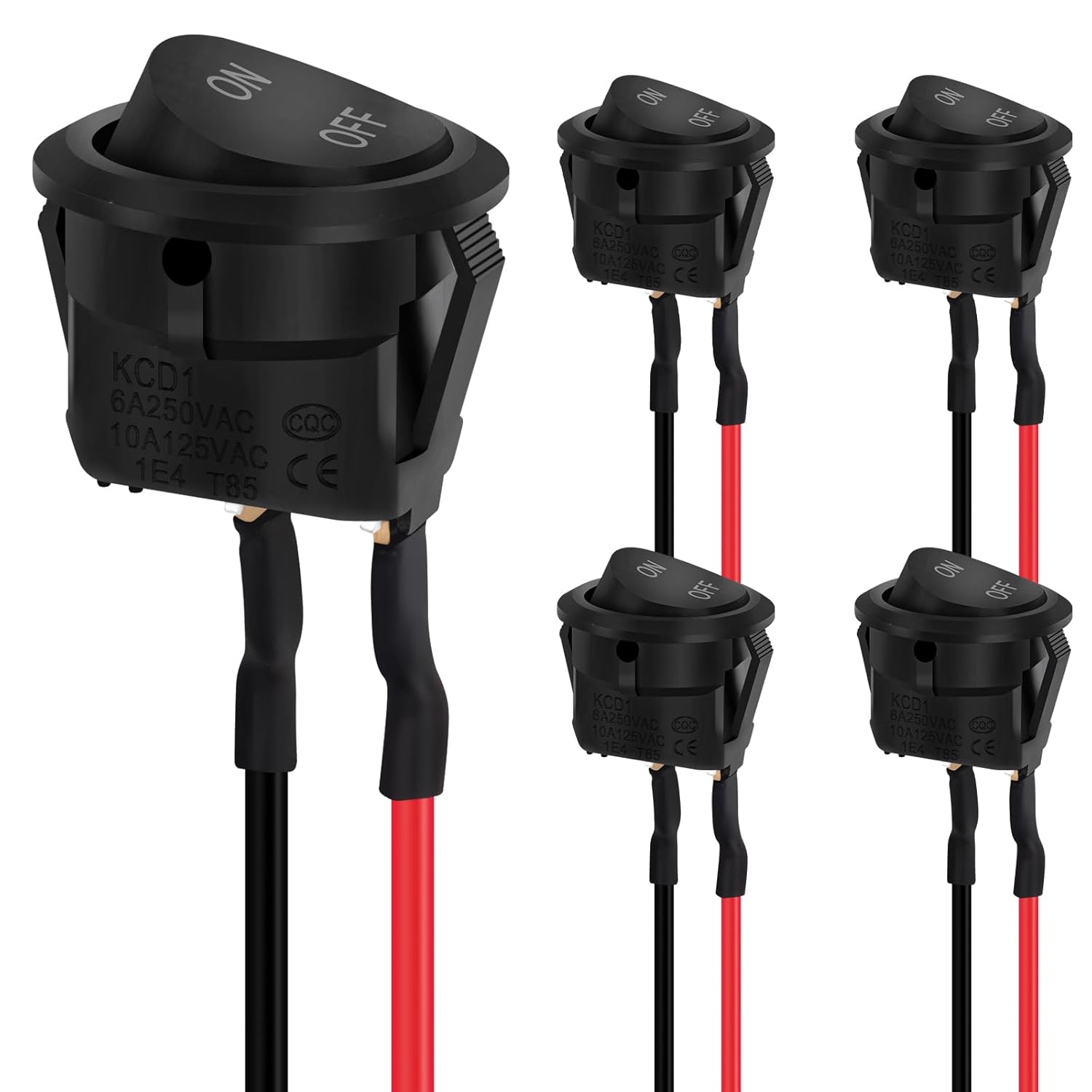 Hanibos 5 Pièces Interrupteur à Bascule Rond, Mini Bouton ON OFF 10 A/125 V 6 A/250 V Voiture Interrupteur Noir pour Bateau, Appareils Ménagers 5pcs Interrupteur avec pré câblage