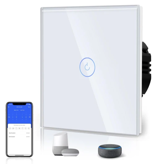 Interrupteur Connecté Intelligent 1 Gang 1 Voie Interrupteur Tactile (Ligne Neutre Requise) WiFi Interrupteur de Verre 86mm Blanc 1 Gang 1 Voie - 86mm Blanc