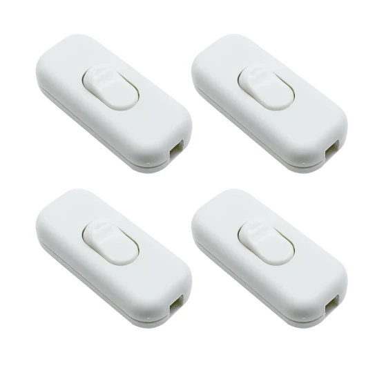 ZHIQIN Lot de 4 Blanc Inline Interrupteur cordon,6 A 250 V Interrupteur Torpedo,Lampe Inline 2 ou 3 ligne Interrupteur Lampe de Chevet,pour Petit Appareil,Lampe de Table