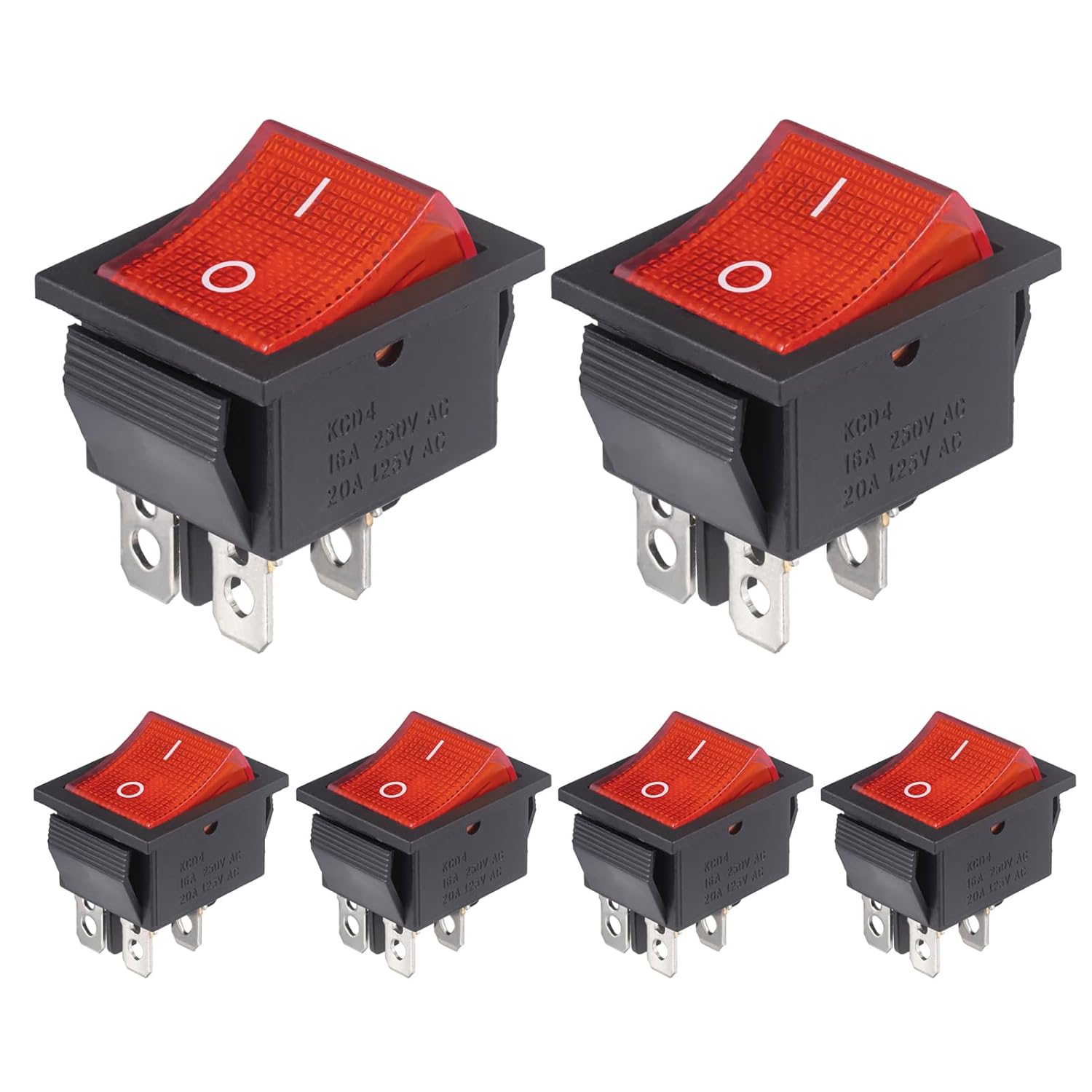 VEXUNGA Interrupteur a Bascule 4 Broches Interrupteurs à bascule 2 Positions ON/OFF 16A 250VAC 20A 125VAC Lumière Rouge Marche Arret Bouton Commutateur (6 Pièces) 4Broches - Rouge Lumière