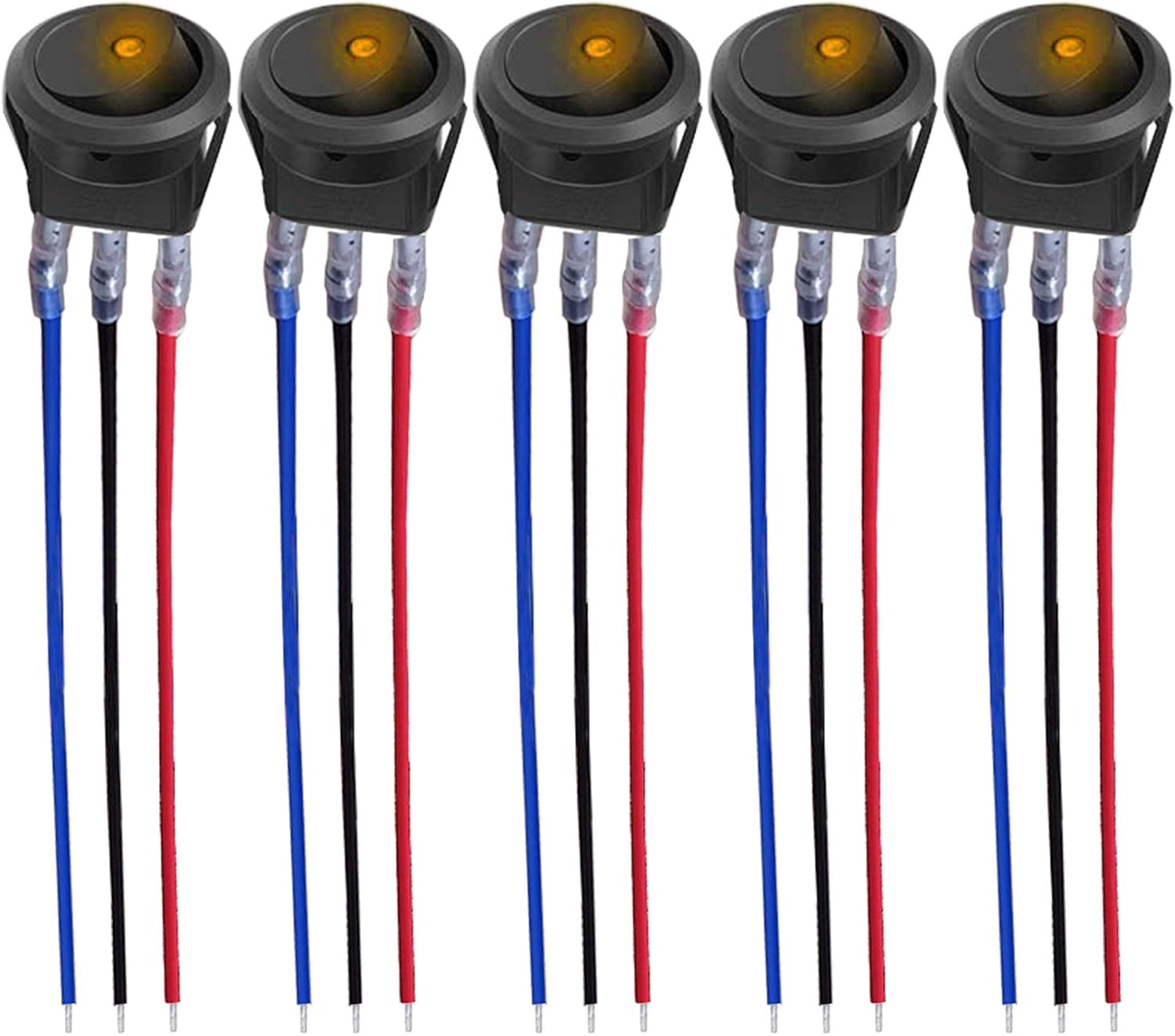 CESFONJER Interrupteur à Bascule Rond, Interrupteur à Bascule LED on/Off avec Une lumière Jaune de 12V 20A 3 Broches pour Voiture, Camion, Voitures de Course, véhicules de Loisirs, Marine(5 pièces)
