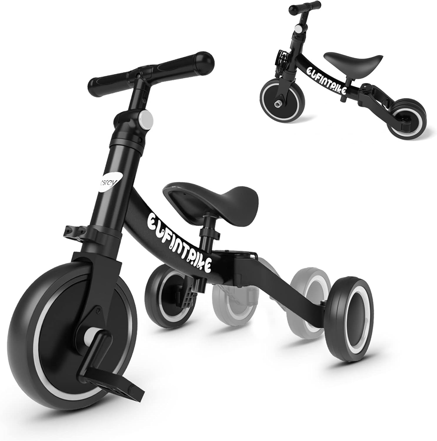 5 en 1 Tricycle Enfant bébé évolutif 1-4 Ans,Vélo Draisienne,Vélo sans Pédale,Noir